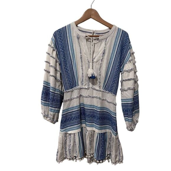 Saylor Boho Festival Keyhole Long Sleeve V Neck Tassel Pompom Mini Dress XS - Picture 1 of 15